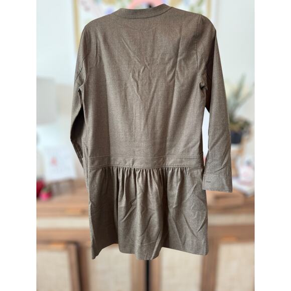 J. Crew 100% Merino Wool Pintuck Dropped-Waist Shirt Dress Brown Womens Size 6 - Picture 4 of 14